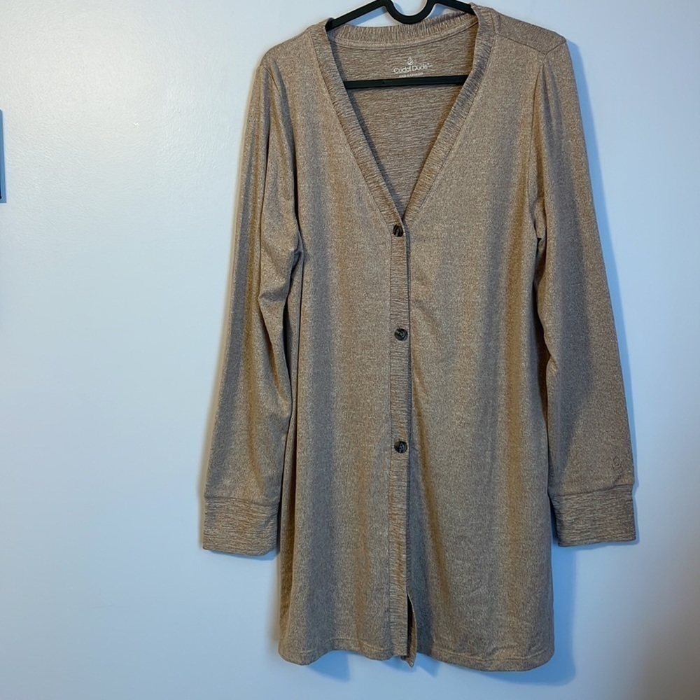 Cuddl Duds Heather Walnut Taupe Super Soft Longline Button Front Cardigan size M